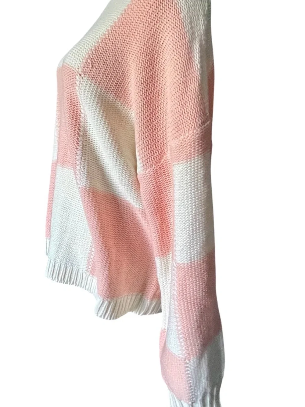 Hem & Thread Blush Pink/Peach Ivory Checkerboard Knit Sweater Sz L NWT - Picture 6 of 11